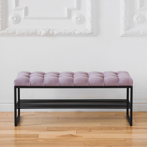 Банкетка RUBY, черная, Dusty Pink, каретная стяжка, 110*40*45