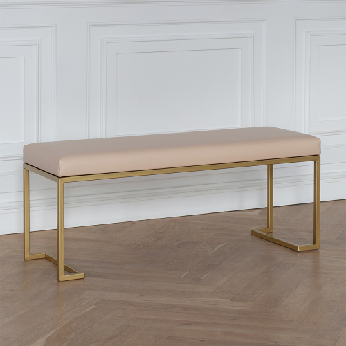 Банкетка OMEGA, золотая, экокожа Light Beige, 110*40*45 фото 2