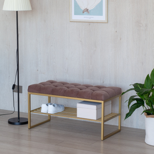 Банкетка RUBY MINI, золотая, Mocco, каретная стяжка, 85*40*45 фото 2