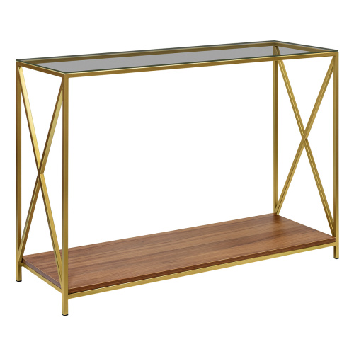Консоль GARDA, золотая, столешница стекло, полка ЛДСП Орех, 110*40*82 фото 7