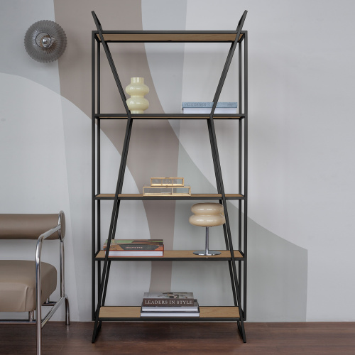 Стеллаж OSLO MINI, черный, ЛДСП Робиния, 80*33*171 фото 2