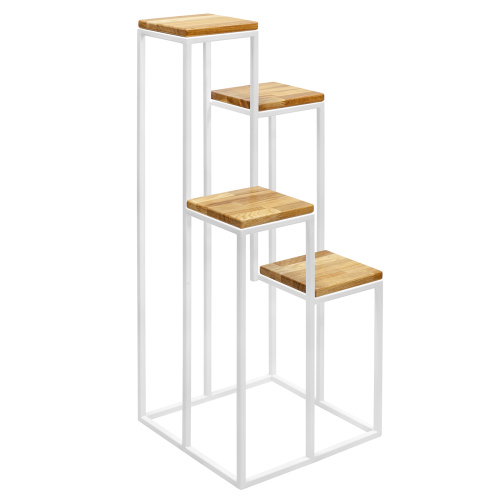 Столик подставка для цветов TORI, под 4 кашпо, белый, столешницы дуб