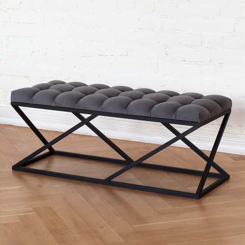 Банкетка ZUMA, черная, обивка Mouse Grey, каретная стяжка, 110*40*45 фото 2