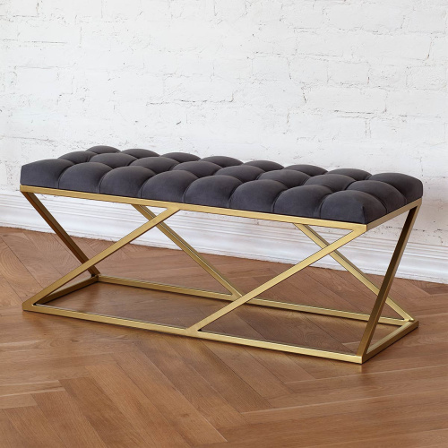 Банкетка ZUMA, золотая, обивка Mouse Grey, каретная стяжка, 110*40*45 фото 2