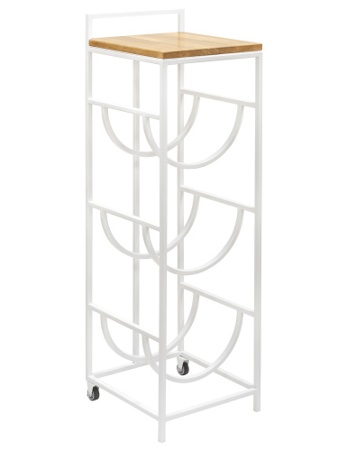 Подставка для 3 бутылок со столиком из дуба и с колесами, белая