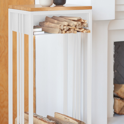 Дровница SOHO с полкой, белая, столешница дерево, 40*30*120 фото 6