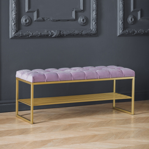Банкетка RUBY, золотая, Dusty Pink, каретная стяжка, 110*40*45 фото 3