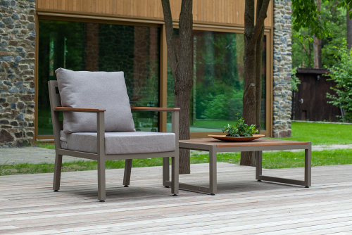 Кресло уличное SANTORINI, алюминий PECAN, рогожка BAHAMA ASH, дерево фото 3