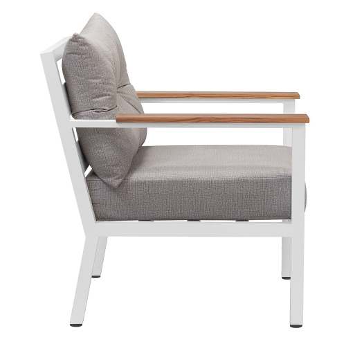 Кресло SANTORINI, белое, серая рогожка, тик фото 3