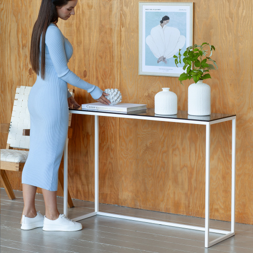 Консоль TORI, белая/стекло, 110*40*82 фото 2