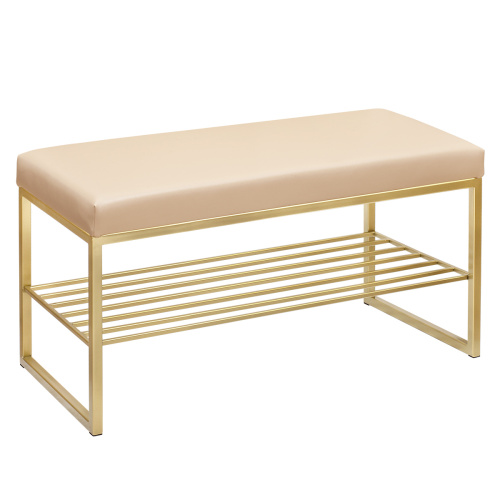 Банкетка RUBY MINI, золотой, экокожа Light Beige, 85*40*45 фото 2