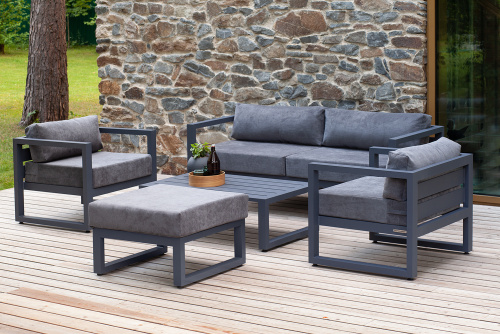 Набор садовой мебели CAPRI: диван, 2 кресла, столик, пуф серый цвет фото 2