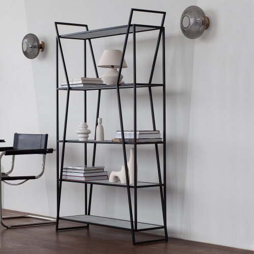 Стеллаж OSLO, черный, ЛДСП Бетон светлый, 100*33*171 фото 2