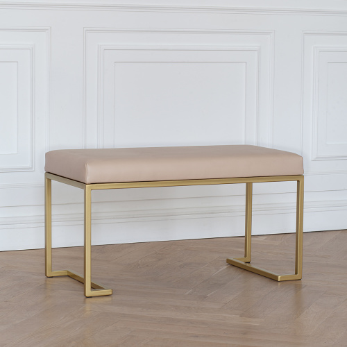 Банкетка OMEGA MINI, золотая, экокожа Light Beige, 85*40*45 фото 2