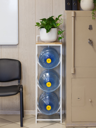 Подставка для 3 бутылок со столиком из дуба и с колесами, белая фото 2