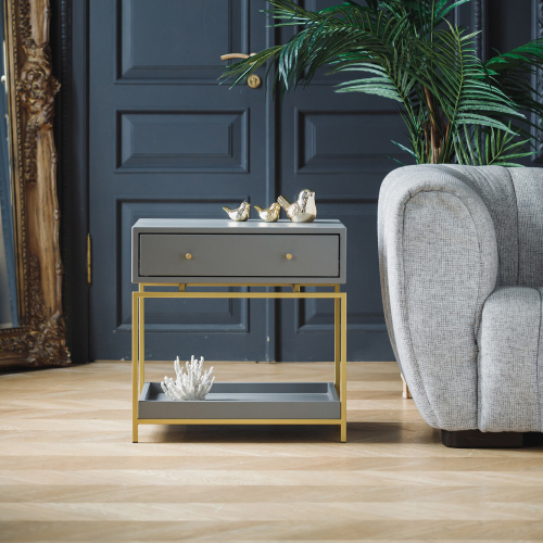 Тумба прикроватная KARIN, золотой, МДФ Mouse Gray фото 2