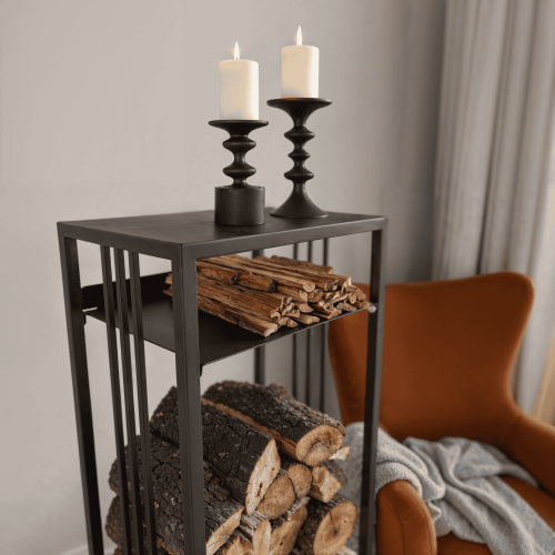 Дровница CAPRI с полкой, черная, столешница металл, 40*30*134 фото 3