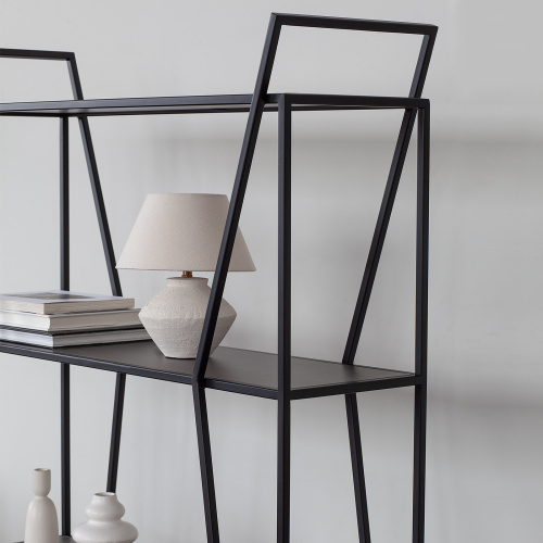 Стеллаж OSLO, черный, ЛДСП Бетон темный, 100*33*171 фото 4