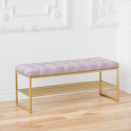 Банкетка RUBY, золотая, Dusty Pink, каретная стяжка, 110*40*45 фото 2