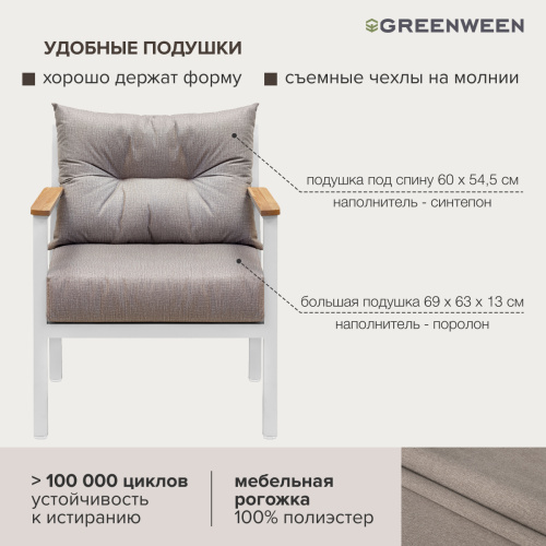 Кресло уличное SANTORINI, алюминий белый, светло-серая рогожка, дерево фото 4