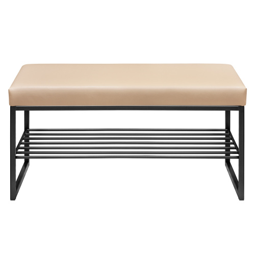 Банкетка RUBY MINI, черный, экокожа Light Beige, 85*40*45