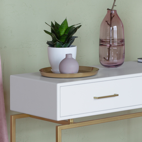 Консоль KARIN, золотая, МДФ SNOW WHITE, 110*40*80 фото 4