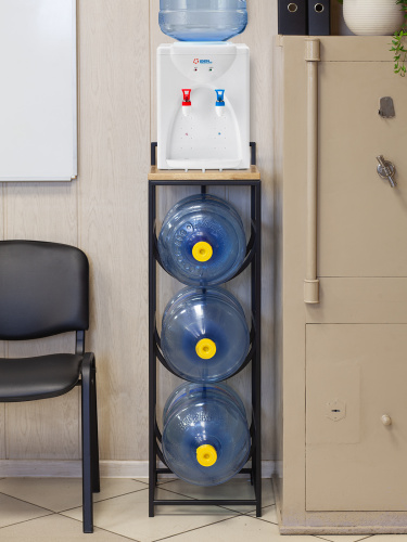 Подставка для 3 бутылок со столиком из дуба и с колесами, черная фото 10