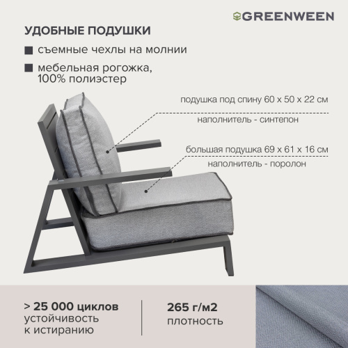 Кресло уличное KORFU, алюминий LAVA, подушки JASPER GREY фото 10