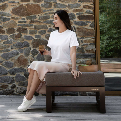 Пуф уличный CAPRI, алюминий коричневый, коричневая рогожка фото 3