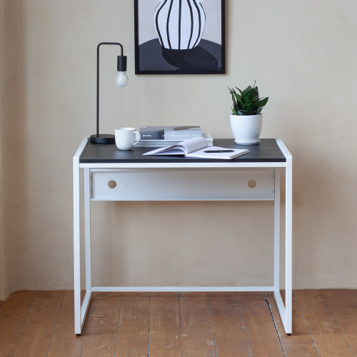 Стол письменный Rimini, белый, ЛДСП Черный, 90*65*75 фото 4