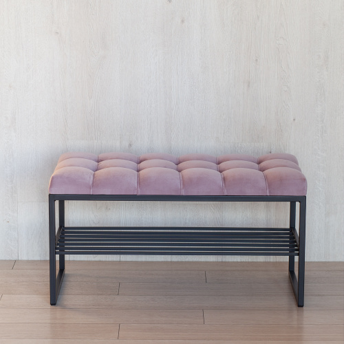 Банкетка RUBY MINI, черный, Dusty Pink, каретная стяжка, 85*40*45 фото 4