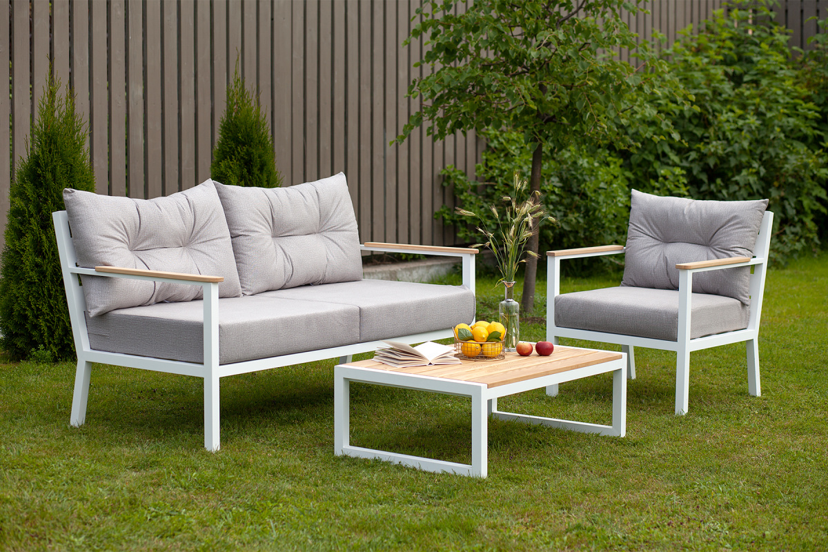 Набор садовой ��ебели SANTORINI диван, кресло, столик, белый цвет