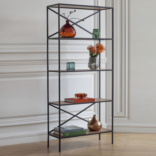 Стеллаж KARIN-800, черный, ЛДСП Робиния фото 2