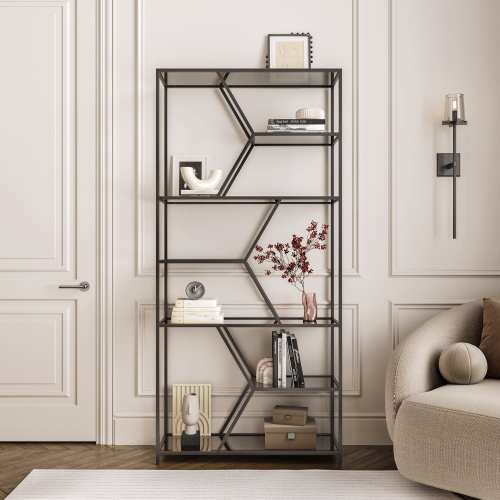 Стеллаж MALTA, черный, тонированное стекло, 90*30*192 фото 2