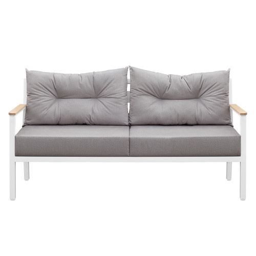 Диван уличный SANTORINI, алюминий белый, светло-серая рогожка, дерево фото 6