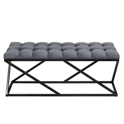 Банкетка ZUMA, черная, обивка Mouse Grey, каретная стяжка, 110*40*45 фото 3