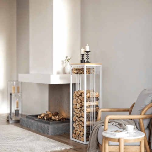 Дровница CAPRI MINI с полкой, белая, столешница дерево, 40*30*120 фото 3