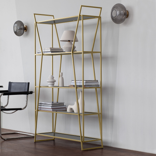Стеллаж OSLO, золотой, тонированное стекло, 100*33*171 фото 2