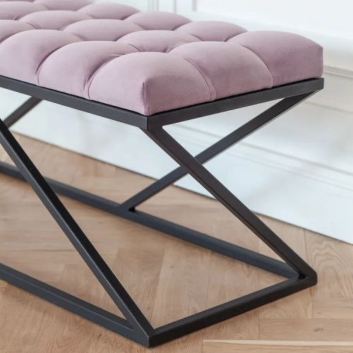 Банкетка ZUMA, черная, Dusty Pink, каретная стяжка, 110*40*45 фото 2