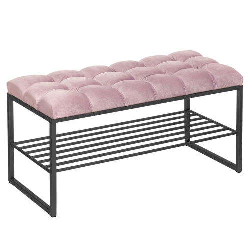 Банкетка RUBY MINI, черный, Dusty Pink, каретная стяжка, 85*40*45 фото 8