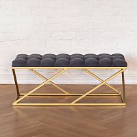 Банкетка ZUMA, золотая, обивка Mouse Grey, каретная стяжка, 110*40*45