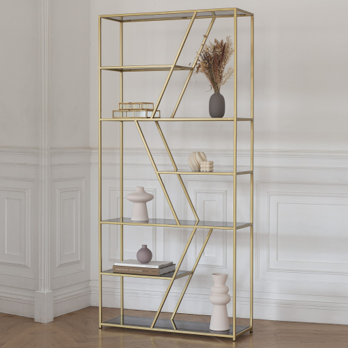 Стеллаж ARNETTA, золотой, тонированное стекло, 90*30*192 фото 2