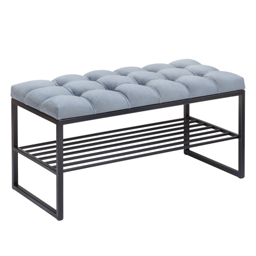 Банкетка RUBY MINI, черная, Light Blue, каретная стяжка, 85*40*45 фото 2