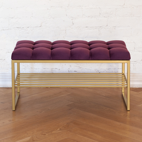 Банкетка RUBY MINI, золотая, Marsala, каретная стяжка, 85*40*45