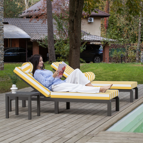Шезлонг AMALFI, каркас алюминий цвет LAVA, подушки ткань водонепр. Yellow Stripes фото 4