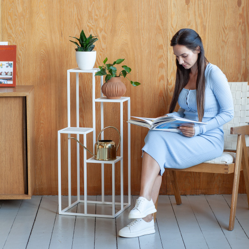 Столик подставка для цветов TORI, под 4 кашпо, белый, столешницы керамика Ivory, 40*40*100 фото 2