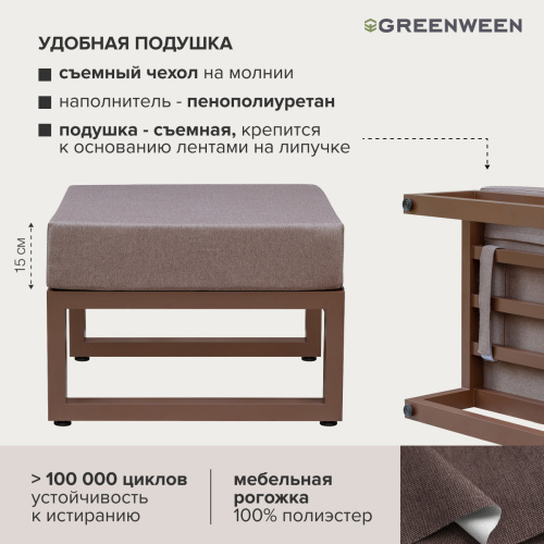 Пуф уличный CAPRI, алюминий коричневый, коричневая рогожка фото 9