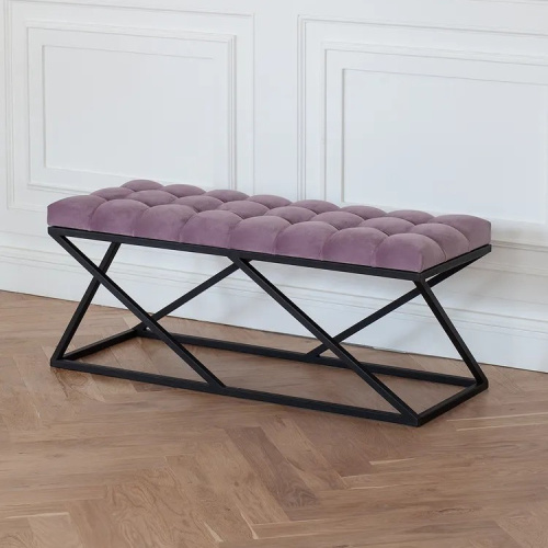 Банкетка ZUMA, черная, Dusty Pink, каретная стяжка, 110*40*45