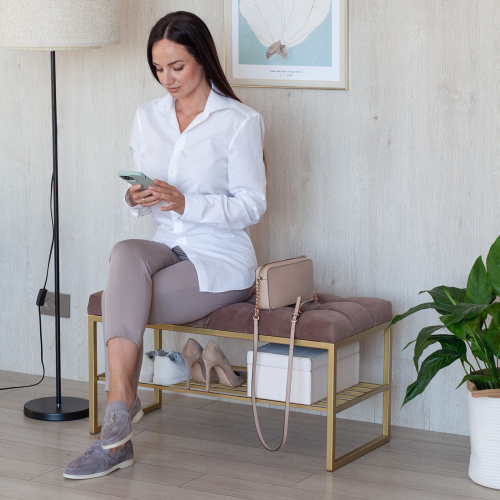 Банкетка RUBY MINI, золотая, Mocco, каретная стяжка, 85*40*45 фото 3