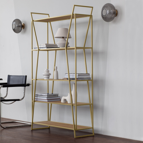 Стеллаж OSLO, золотой, ЛДСП Робиния, 100*33*171 фото 3